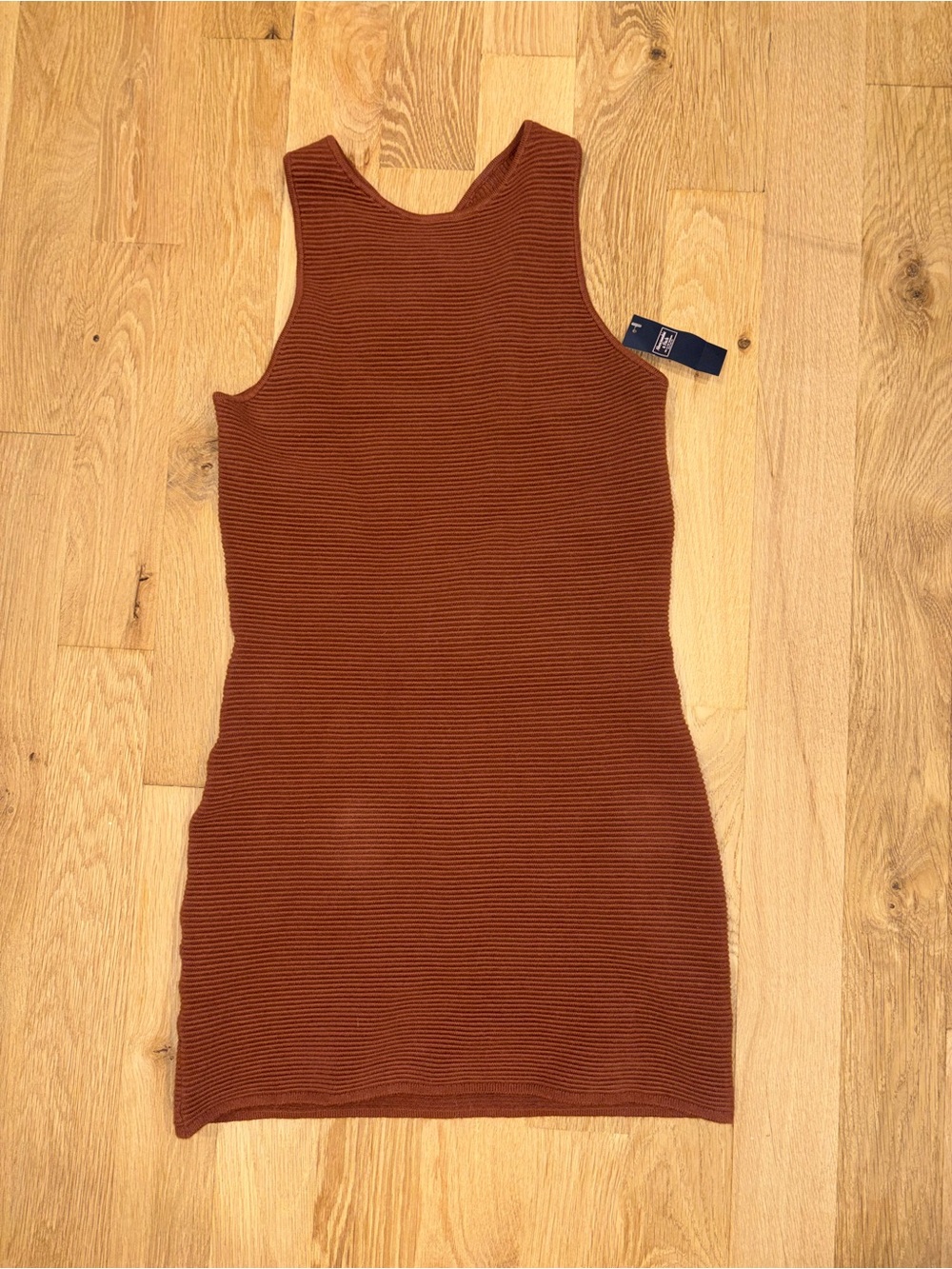 Sleeveless Rib Knit Bodycon Dress - Brown
